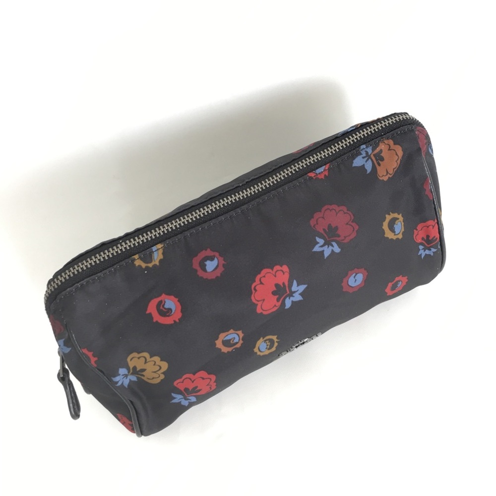 Coach Cosmetic Bag Pouch Black Nylon Floral Print Makeup Case - Picture 3 of 13